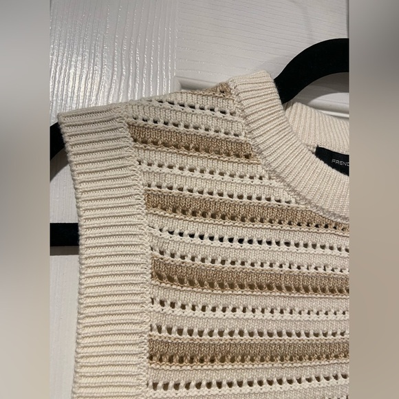 NWT French Connection Size L Ivory Gold Stripe Cotton Blend Sleeveless Knit Top - Picture 4 of 12
